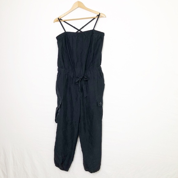 Club Monaco black silk cargo jogger jumpsuit - Picture 9 of 11